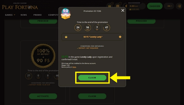 PlayFortuna(プレイフォーチュナ)入金不要ボーナス