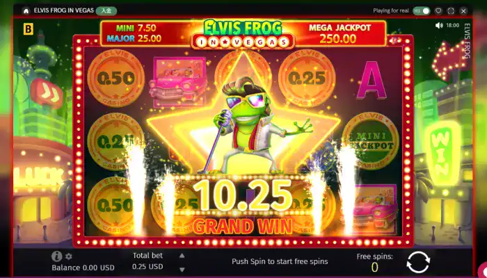 カジノストライカー入金不要ボーナスゲーム「ELVIS FROG IN VEGAS」