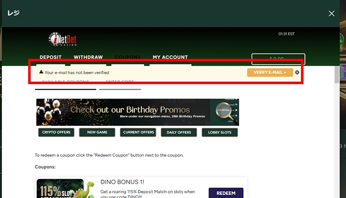アイネットベットカジノメール認証する