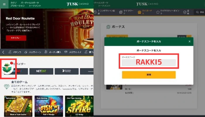 タスクカジノ入金不要ボーナス登録条件